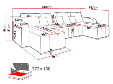Zulueta 4-sits Bäddsoffa med dubbeldivan - grå - Möbler - Soffa - Bäddsoffa