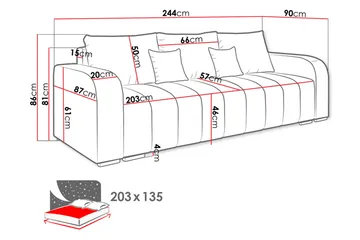 Zulueta 4-sits Bäddsoffa Vänster - Rosa - Möbler - Soffa - Bäddsoffa