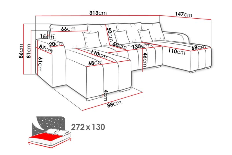 Zulueta 8-sits Bäddsoffa Höger - Brun - Bäddsoffa - Sammetssoffa - U bäddsoffa - Bäddsoffa divan