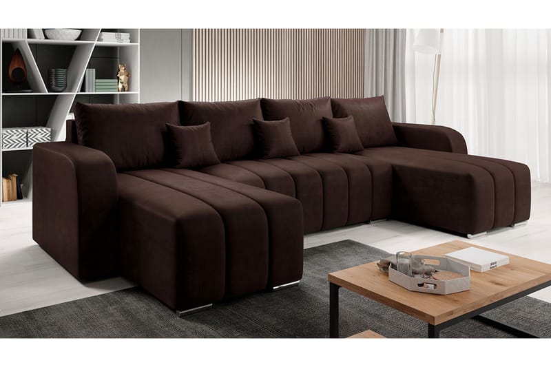 Zulueta 8-sits Bäddsoffa Höger - Brun - Bäddsoffa - Sammetssoffa - U bäddsoffa - Bäddsoffa divan