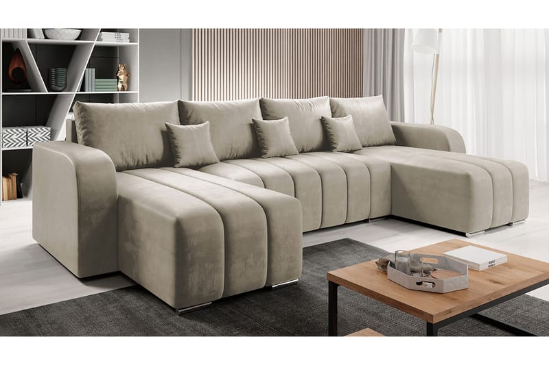 Zulueta 8-sits Bäddsoffa Vänster - Beige - Bäddsoffa - Sammetssoffa - U bäddsoffa - Bäddsoffa divan