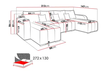 Zulueta 8-sits Bäddsoffa Vänster - Grå - Möbler - Soffa - Bäddsoffa