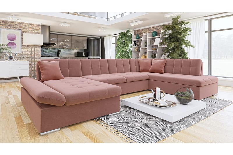 Zumar 4-sits Bäddsoffa Höger - Rosa - Bäddsoffa - Bäddsoffa divan - Sammetssoffa