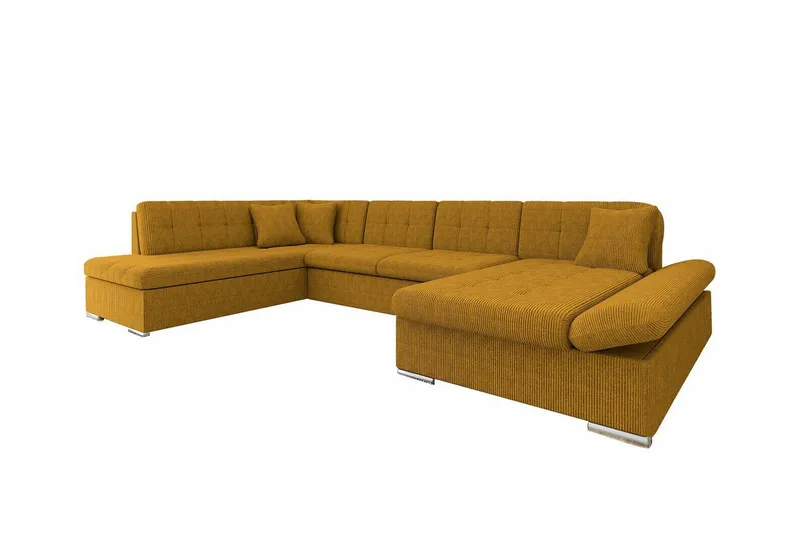 Zumar 4-sits Höger Hörnbäddsoffa 128x302 cm med Förvaring i Manchestertyg, Senapsgul