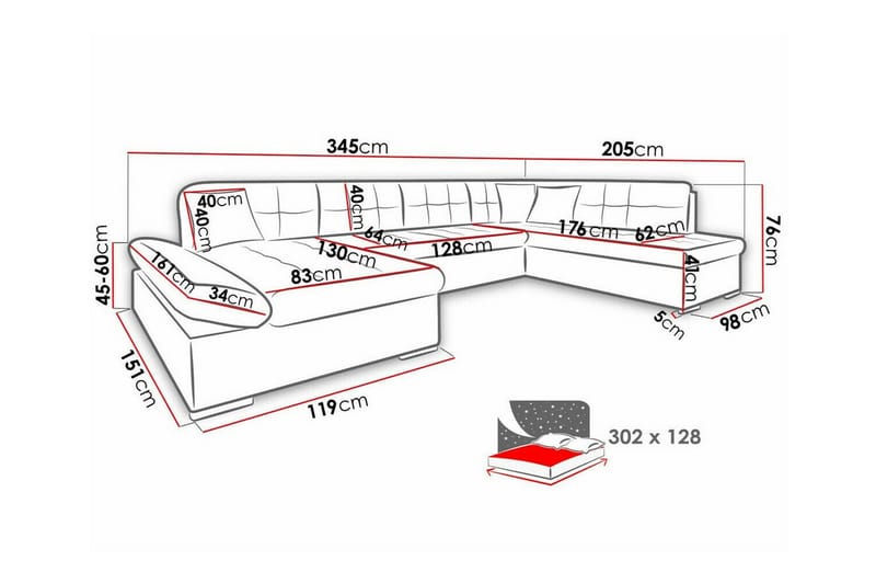 Zumar 4-sits Hörnbäddsoffa - Bäddsoffa - Hörnbäddsoffa