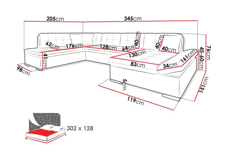 Zumar Bäddsoffa med Divan och Schäslong 4-sits i Bouclé - Beige - Möbler - Soffa - Bäddsoffa