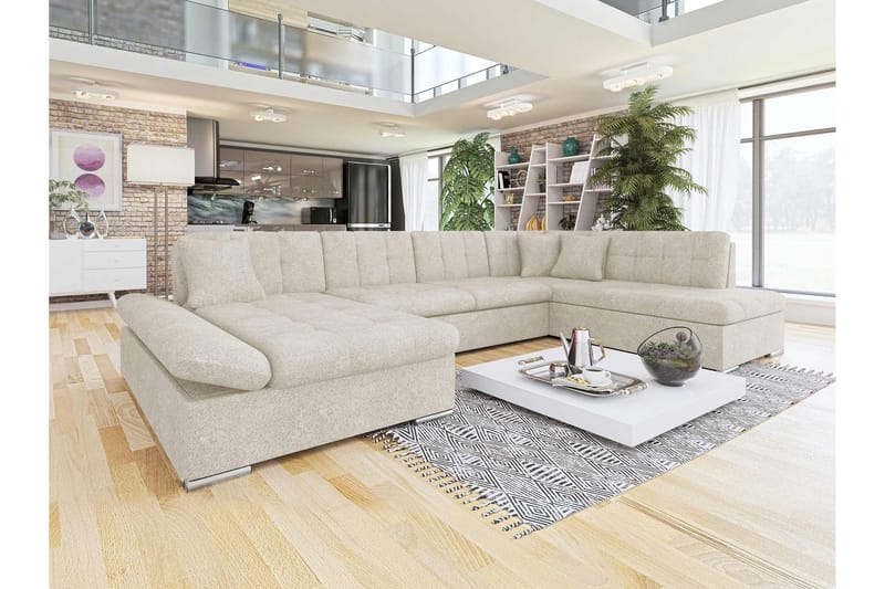 Zumar Bäddsoffa med Divan och Schäslong 4-sits i Bouclé - Beige - Möbler - Soffa - Bäddsoffa