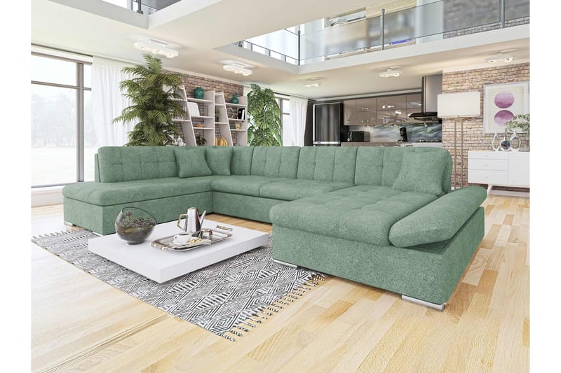 Zumar Bäddsoffa med Divan och Schäslong 4-sits i Bouclé - Grön - Möbler - Soffa - Bäddsoffa