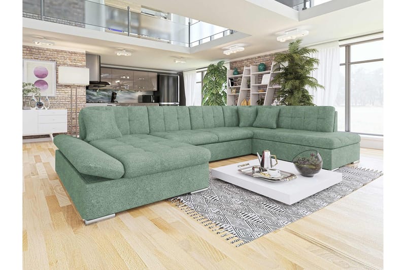 Zumar Bäddsoffa med Divan och Schäslong 4-sits i Bouclé - Grön - Möbler - Soffa - Bäddsoffa