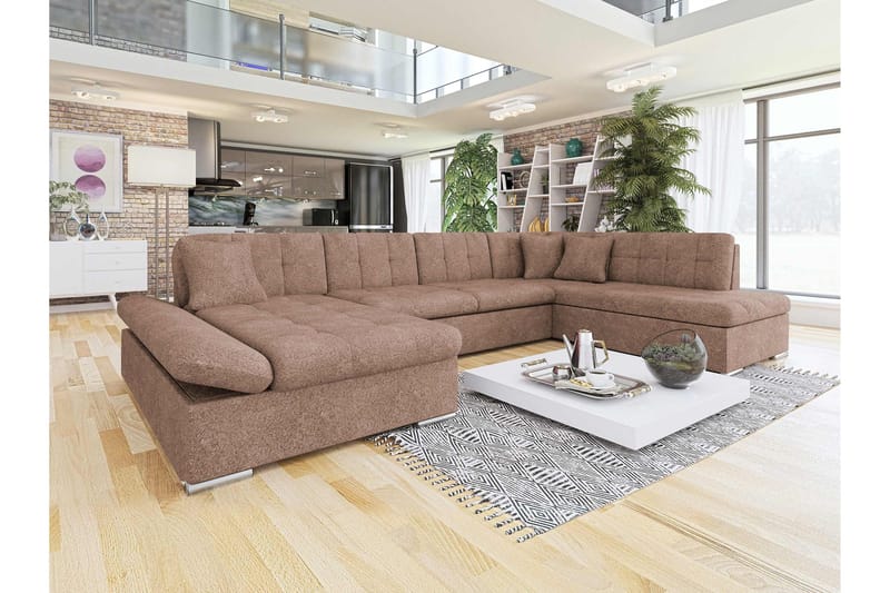 Zumar Bäddsoffa med Divan och Schäslong 4-sits i Bouclé - Rosa - Möbler - Soffa - Bäddsoffa