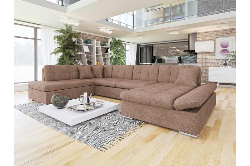 Zumar Bäddsoffa med Divan och Schäslong 4-sits i Bouclé - Rosa - Möbler - Soffa - Bäddsoffa