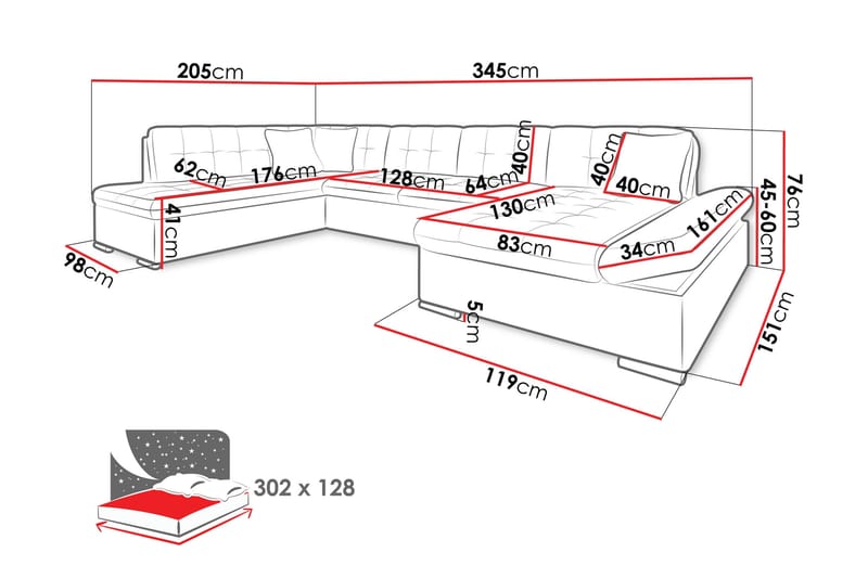 Zumar Bäddsoffa med Divan och Schäslong 4-sits i Chenille - Beige - Möbler - Soffa - Bäddsoffa