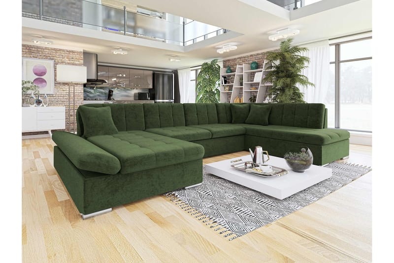 Zumar Bäddsoffa med Divan och Schäslong 4-sits i Chenille - Grön - Möbler - Soffa - Bäddsoffa