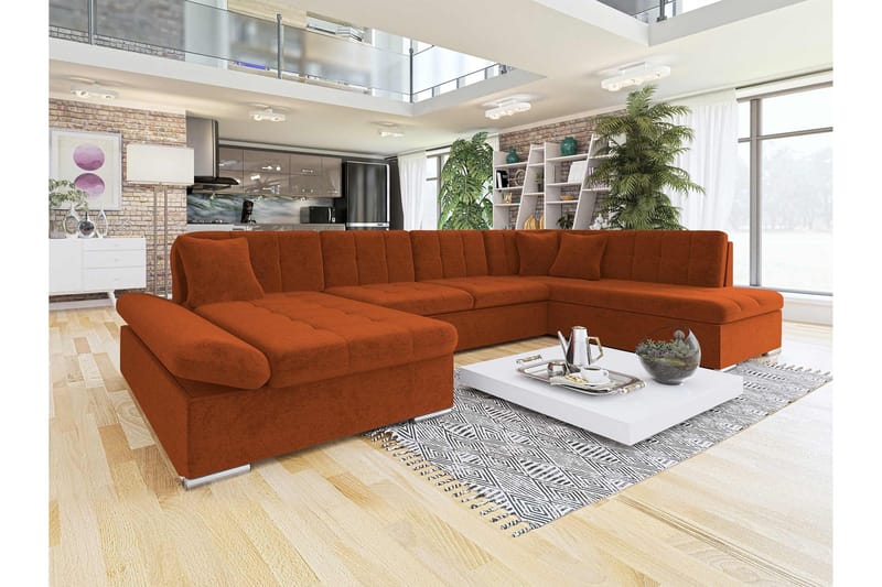 Zumar Bäddsoffa med Divan och Schäslong 4-sits i Chenille - Orange - Möbler - Soffa - Bäddsoffa