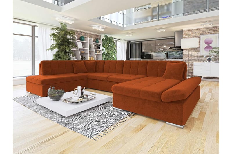 Zumar Bäddsoffa med Divan och Schäslong 4-sits i Chenille - Orange - Möbler - Soffa - Bäddsoffa