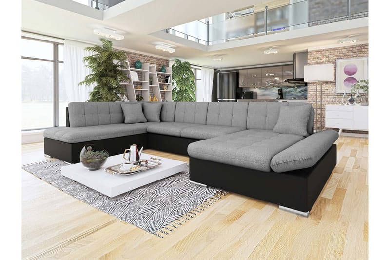 Zumar Bäddsoffa med Divan och Schäslong 4-sits i Konstläder - Svart/Grå - Möbler - Soffa - Bäddsoffa