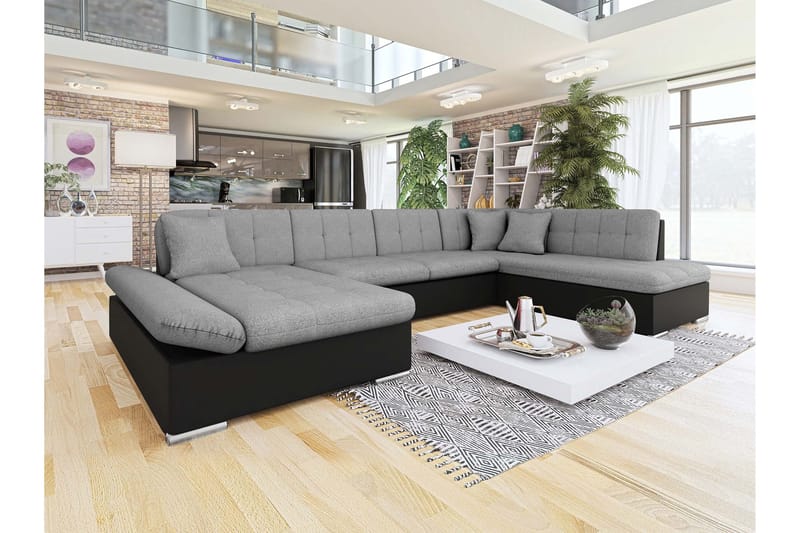 Zumar Bäddsoffa med Divan och Schäslong 4-sits i Konstläder - Svart/Grå - Möbler - Soffa - Bäddsoffa