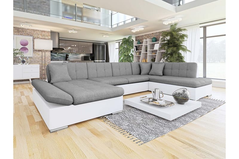 Zumar Bäddsoffa med Divan och Schäslong 4-sits i Konstläder - Vit/Grå - Möbler - Soffa - Bäddsoffa