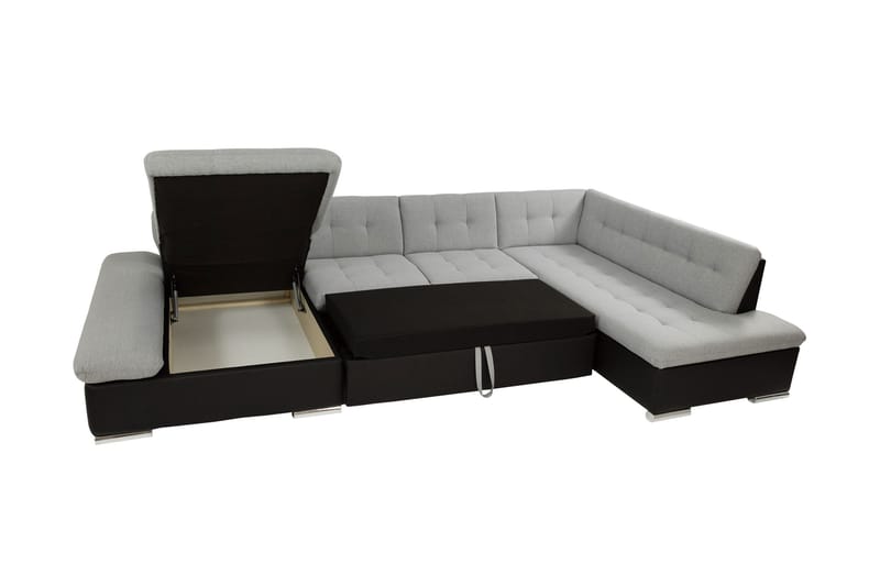 Zumar Bäddsoffa med Divan och Schäslong 4-sits i Konstläder - Vit/Grå - Möbler - Soffa - Bäddsoffa