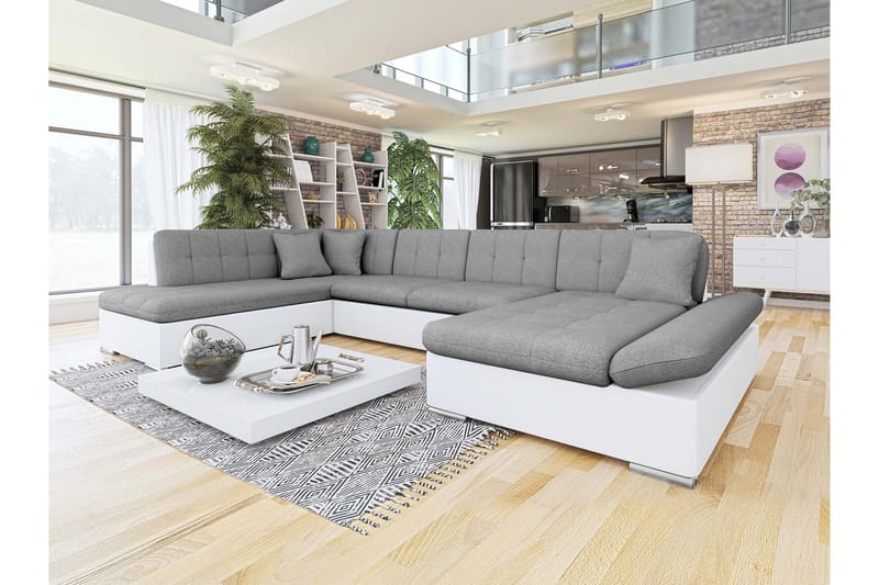 Zumar Bäddsoffa med Divan och Schäslong 4-sits i Konstläder - Vit/Grå - Möbler - Soffa - Bäddsoffa