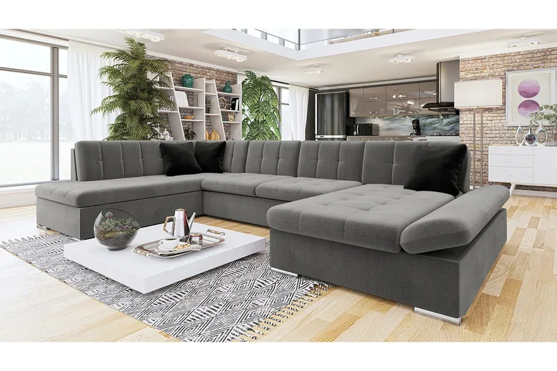 Zumar Höger U-formad Bäddsoffa 128x302 cm med Förvaring i Tyg - Grå - Möbler - Soffa - Bäddsoffa