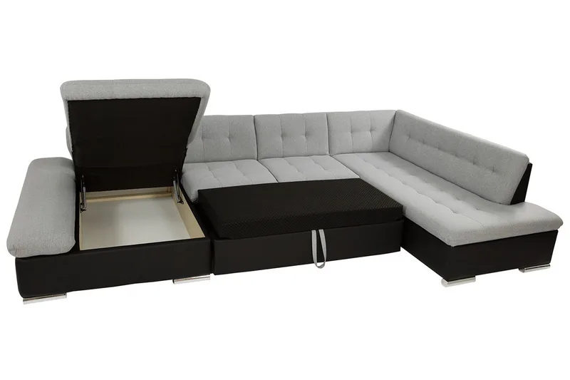 Zumar Höger U-formad Bäddsoffa 128x302 cm med Förvaring i Tyg - Grå - Möbler - Soffa - Bäddsoffa