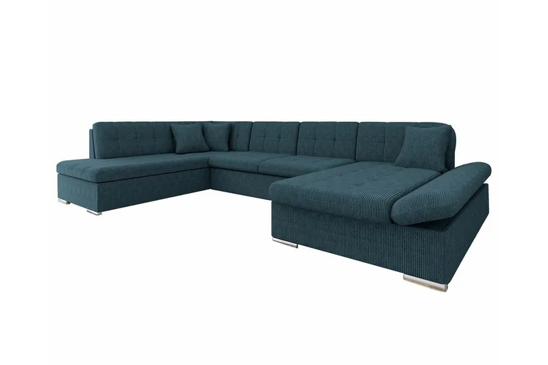 Zumar Höger U-formad Hörnbäddsoffa 128x302 cm med Förvaring i Manchestertyg, Blå