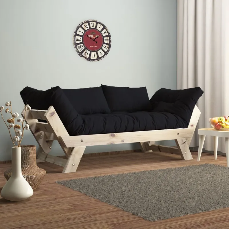 Zylar 2-sits Bäddsoffa, Svart/Natur