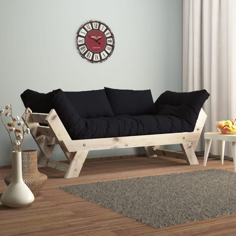 Zylar 2-sits Fällbar Bäddsoffa i Tyg med Träram, Svart|Beige