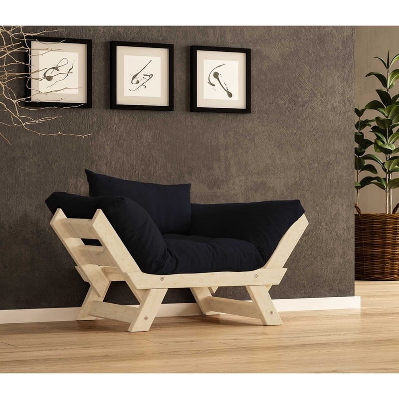 Zylar 2-sits Fällbar Bäddsoffa med Träram 75x140 cm i Linne, Svart|Brun
