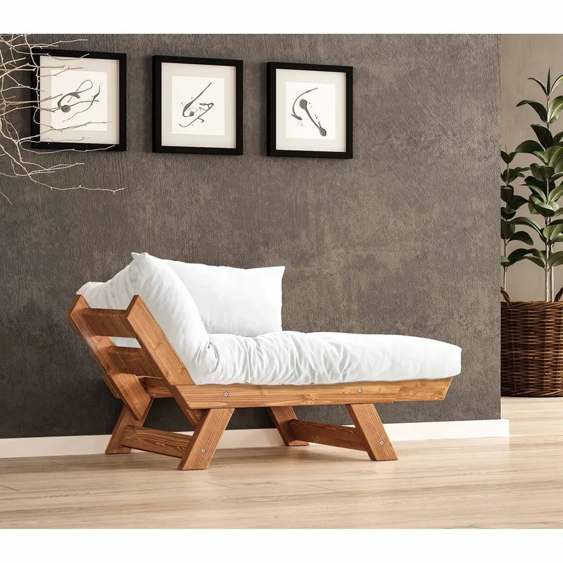 Zylar 2-sits Fällbar Bäddsoffa med Träram 75x140 cm i Linne - Vit|Brun - Möbler - Soffa - Bäddsoffa - Bäddsoffa 2 sits