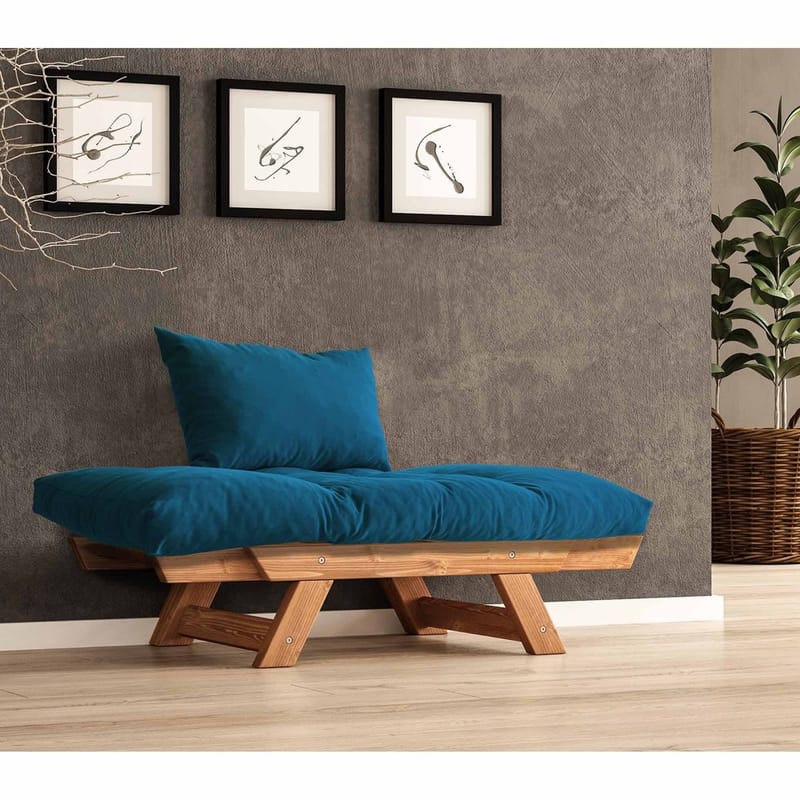 Zylar 2-sits Fällbar Längsbäddad Bäddsoffa med Träram 75x140 cm i Linne - Blå|Brun - Möbler - Soffa - Bäddsoffa - Bäddsoffa 2 sits