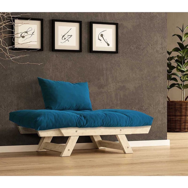 Zylar 2-sits Längsbäddad Bäddsoffa med Träram 75x140 cm i Linne - Blå|Beige - Möbler - Soffa - Bäddsoffa