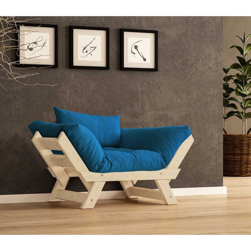 Zylar 2-sits Längsbäddad Bäddsoffa med Träram 75x140 cm i Linne, Blå|Beige