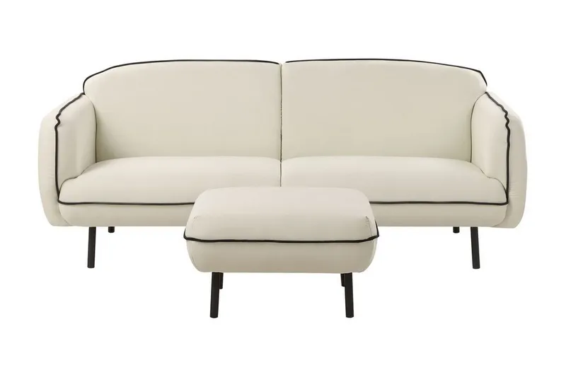 Balint 3-sits Djup Svängd Soffa 198 cm i Tyg med Kantband, Benvit