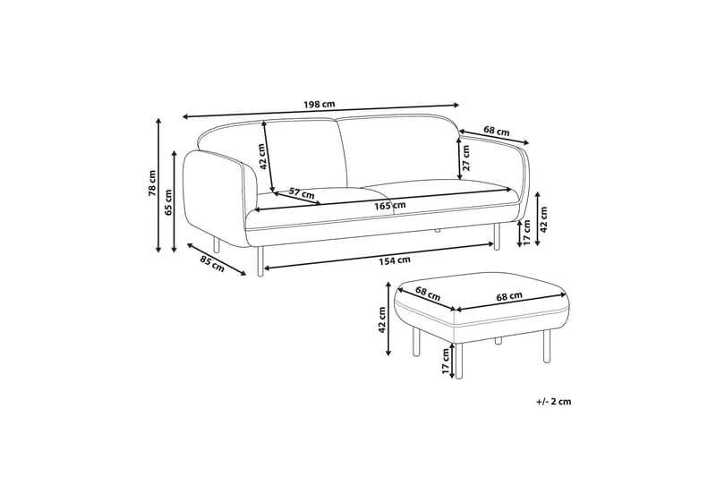 Balint 3-sits Djup Svängd Soffa 198 cm i Tyg med Kantband - Benvit - Möbler - Soffa - 3 sits soffa