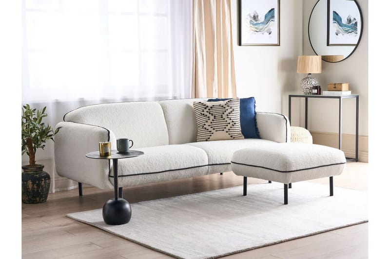 Balint 3-sits Djup Svängd Soffa i Bouclé med Kantpipning - Vit|Svart - Möbler - Soffa - 3 sits soffa