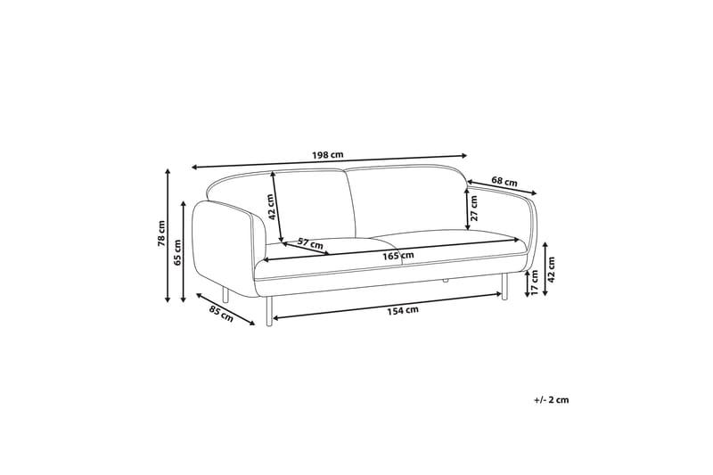 Balint 3-sits Djup Svängd Soffa i Tyg med Kantpipning - Gräddvit - Möbler - Soffa - 3 sits soffa