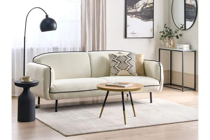 Balint 3-sits Djup Svängd Soffa i Tyg med Kantpipning - Gräddvit - Möbler - Soffa - 3 sits soffa