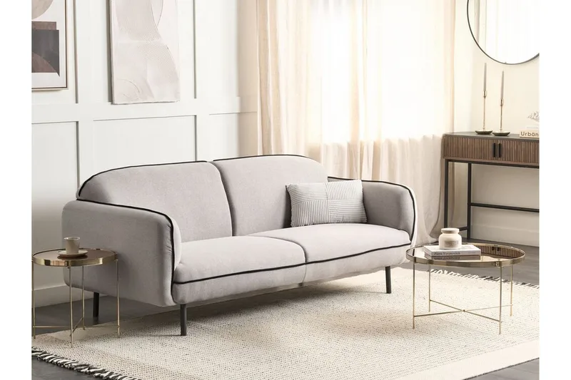 Balint 3-sits Djup Svängd Soffa i Tyg med Kantpipning - Grå - Möbler - Soffa - 3 sits soffa