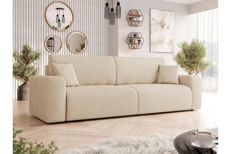 Barile Bäddsoffa 3-sits i Plysch - Beige - Möbler - Soffa - Bäddsoffa