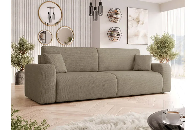 Barile Bäddsoffa 3-sits i Plysch - Brun - Möbler - Soffa - Bäddsoffa