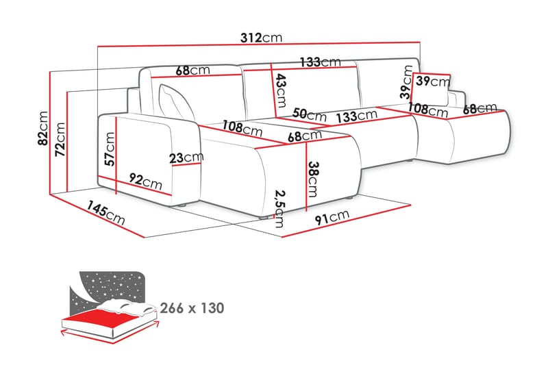 Barile Soffa Dubbeldivan 4-sits - Grå - Möbler - Soffa - U-soffa