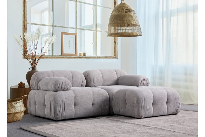 Belgin Bubblig Divansoffa 2-sits med fasta armstöd - Ljusgrå - Möbler - Soffa - Divansoffor & schäslongsoffa