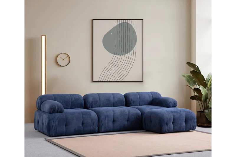 Belgin Bubblig Divansoffa 3-sits med fasta armstöd - Blå - Möbler - Soffa - Modulsoffor - Komplett modulsoffa