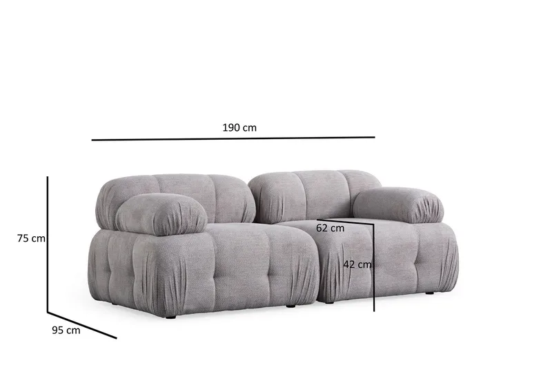 Belgin Bubblig Soffa 2-sits med fasta armstöd - Ljusgrå - Möbler - Soffa - Modulsoffor - Komplett modulsoffa