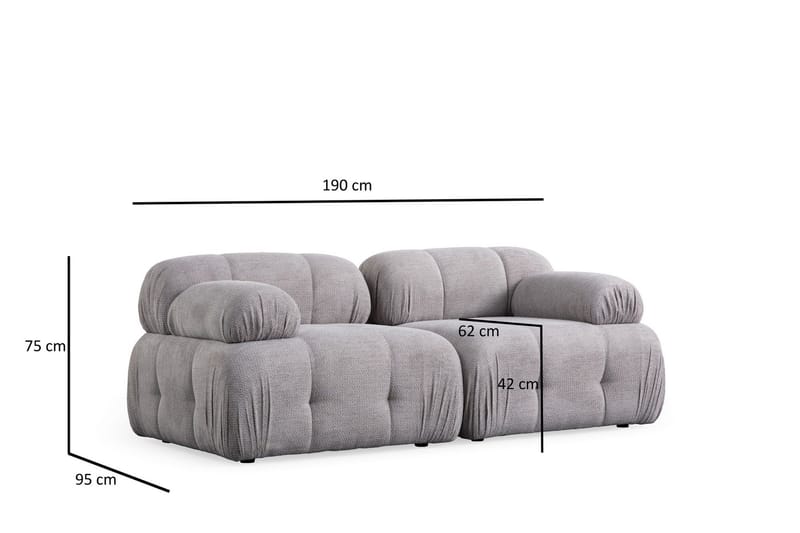 Belgin Bubblig Soffa 2-sits med fasta armstöd - Ljusgrå - Möbler - Soffa - Modulsoffor - Komplett modulsoffa