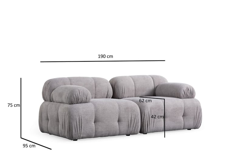 Belgin Bubblig Soffa 2-sits med fasta armstöd - Ljusgrå - Möbler - Soffa - 2 sits soffa