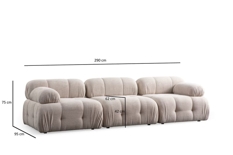 Belgin Bubblig Soffa 3-sits med fasta armstöd - Cream - Möbler - Soffa - 3 sits soffa
