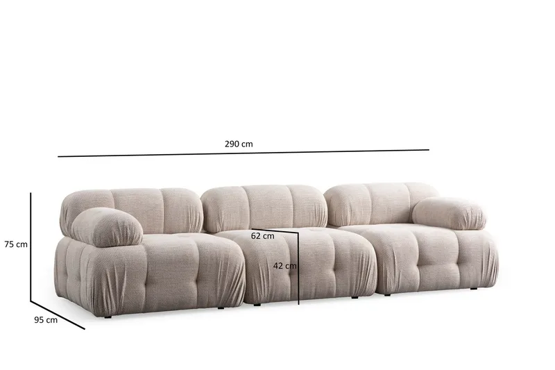Belgin Bubblig Soffa 3-sits med fasta armstöd - Cream - Möbler - Soffa - Modulsoffor - Komplett modulsoffa